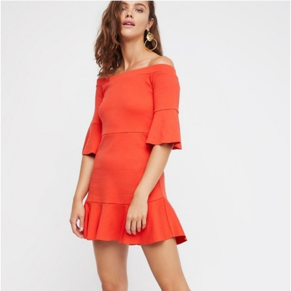 Free People Dresses & Skirts - Free People Red Off The Shoulder Ruffle Peplum Mini Dress